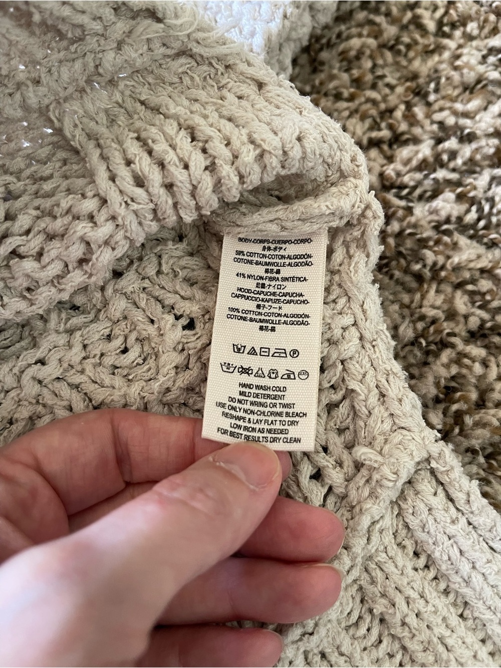 Free People Elan Tierra‎ Cable Knit Hoodie Sweater Cream Gray Size XS Oversized - Picture 15 of 16